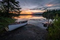 Flat Calm Canoe Sunset Royalty Free Stock Photo