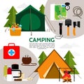 Flat Camping Icons Composition Royalty Free Stock Photo