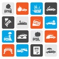 Flat car and transportation insurance and risk icons
