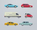 Flat cars set. Taxi and Bus, automobile and truck