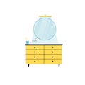 Flat cartoon bathroom cabinet with mirror,sink and faucet,home washroom furniture,interior elements vector illustration Royalty Free Stock Photo