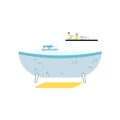 Flat cartoon bathtub with foam water and shelf with personal hygiene items,home bathroom furniture,interior elements Royalty Free Stock Photo