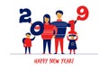 Flat cartoon boy,girl,family characters,New Year Merry Christmas greeting card banner concept.Happy smiling flat people Royalty Free Stock Photo