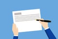 flat cartoon business hand holding pen and writing Royalty Free Stock Photo