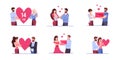 Flat cartoon characters couples,love metaphor heart symbol,vector illustration set concept