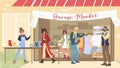 Flat cartoon characters shopping at garage market,vector illustration concept