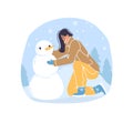 Flat cartoon characters in winter season vector illustration concept Royalty Free Stock Photo