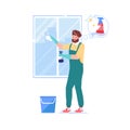 Flat cartoon cleaning service employee character,vector illustration concept