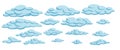 Flat Cartoon clouds collection. Cloudscape in sky, white cloud with shadows isolated vector illustration Royalty Free Stock Photo