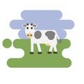 Flat cartoon cow icon on blue and green background