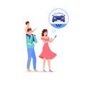 Flat cartoon family characters order taxi with mobile app,vector illustration concept