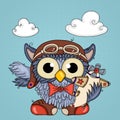 Flat cartoon with funny aviator owl