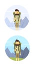 Flat cartoon hiking man