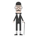 Flat cartoon hipster character gentleman with stick