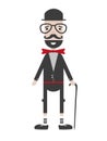 Flat cartoon hipster character gentleman with stick vector illustration