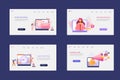 Flat cartoon icon set with email marketing business landing page template for concept design with characters. Royalty Free Stock Photo