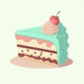 Flat cartoon illustration of cute beautiful piece of cake in pastel colors