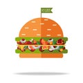 Flat cartoon illustration of vegan burger.