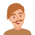 Flat cartoon man vector icon.Man with mustache icon illustration.Hipster character
