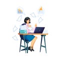 Flat cartoon office character successful employee,professional workflow,time management vector illustration concept