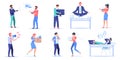 Flat cartoon office employee characters set,workflow scenes vector illustration concept