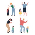 Flat cartoon parent and child characters in domestic quarrel,family conflict scene vector illustration concept