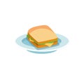 Flat cartoon sandwich on plate,balanced diet,healthy breakfast and food cooking vector illustration concept