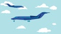 flat cartoon side view private jet airplane in the sky Royalty Free Stock Photo