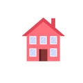 Flat cartoon simple two storey house with chimney,city exterior buildings elements vector illustration concept