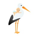 Cartoon vector stork with a baby
