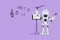 Flat cartoon style drawing back view of robot conductor character performing on stage, directing symphony orchestra. Modern Royalty Free Stock Photo