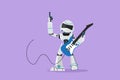 Flat cartoon style drawing modern robot guitarist perform playing electric guitar on stage. Humanoid robot cybernetic organism. Royalty Free Stock Photo