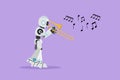 Flat cartoon style drawing robot character play trombone wind instrument at classic music event. Humanoid robot cybernetic