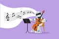 Flat cartoon style drawing robot musician playing stringed contrabass or cello. Future robotic technology development. Artificial Royalty Free Stock Photo