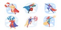 Flat cartoon superhero characters set vector illustration concept