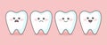 Flat Cartoon Vector Tooth Set with Different Emotions and Face Expressions. Happy, Sad, Smiling Teeth. Dental Inspection Royalty Free Stock Photo