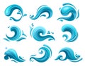 Flat cartoon water waves, ocean and sea splashes Royalty Free Stock Photo