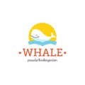 Flat cartoon whale character icon logo doodle concept.Adorable charming Logo Mascot Illustration for kindergarten