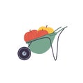 Flat cartoon wheelbarrow,organic agricultural vector illustration concept