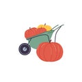 Flat cartoon wheelbarrow,organic agricultural vector illustration concept