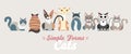 Flat cats family isolated vector set. Long banner cartoon illustration domestic cats