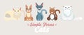 Flat cats family isolated vector set. Long banner cartoon illustration domestic cats