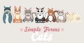 Flat cats family isolated vector set. Long banner cartoon illustration domestic cats Royalty Free Stock Photo