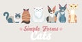 Flat cats family isolated vector set. Long banner cartoon illustration domestic cats