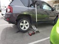 Flat Changed To Spare Tire In Parking Lot 