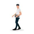 Flat character illustration businessman bring a tabs and walking. Suitable for all needs, such as website design, brochures,