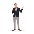 Flat character illustration businessman presenting with microphone as a keynote speaker. Suitable for all needs, such as website