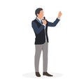 Flat character illustration businessman presenting with microphone as a keynote speaker. Suitable for all needs, such as website