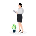 Flat character illustration businesswoman work using a tabs. Suitable for all needs, such as website design, brochures, banners,