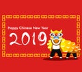 Flat Yellow Lion Dancer Give New Year Greetings